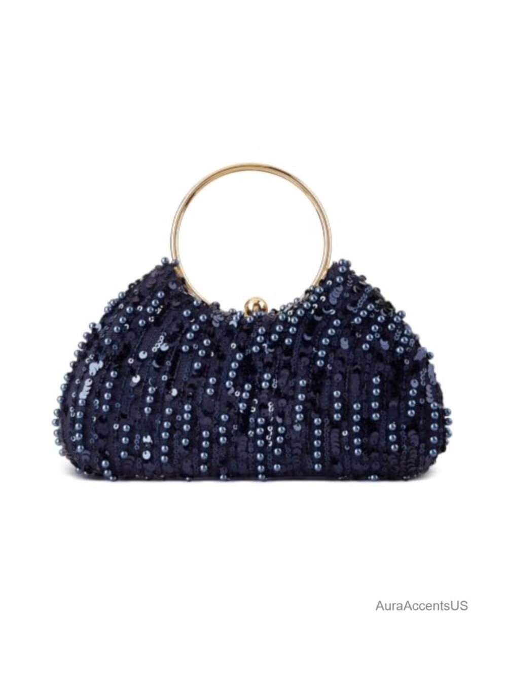Sparkly Sequin Clutch Evening Bag with Pearls and Chain Strap